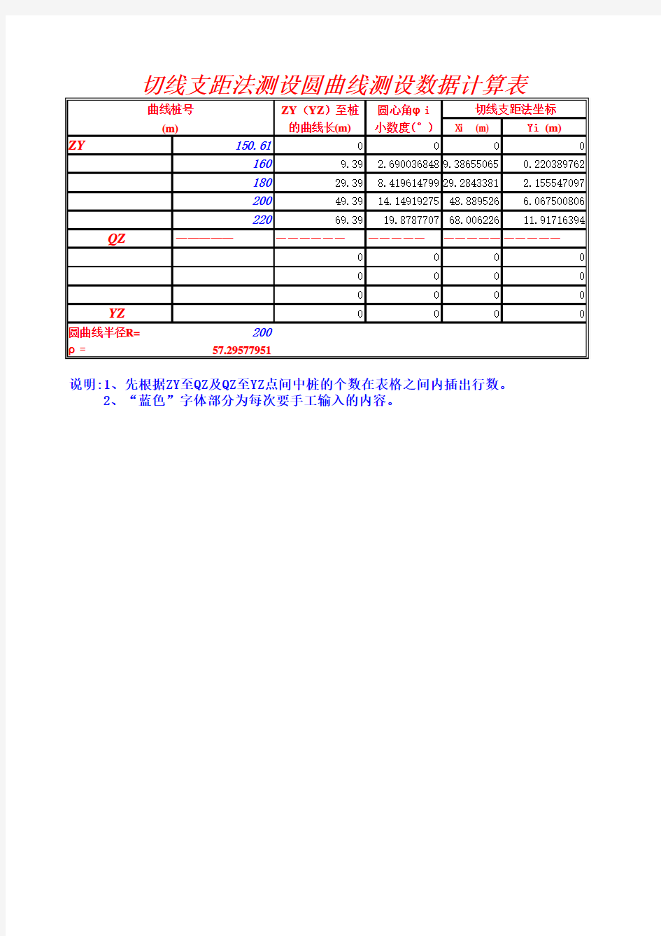 测量中误差电子计算表