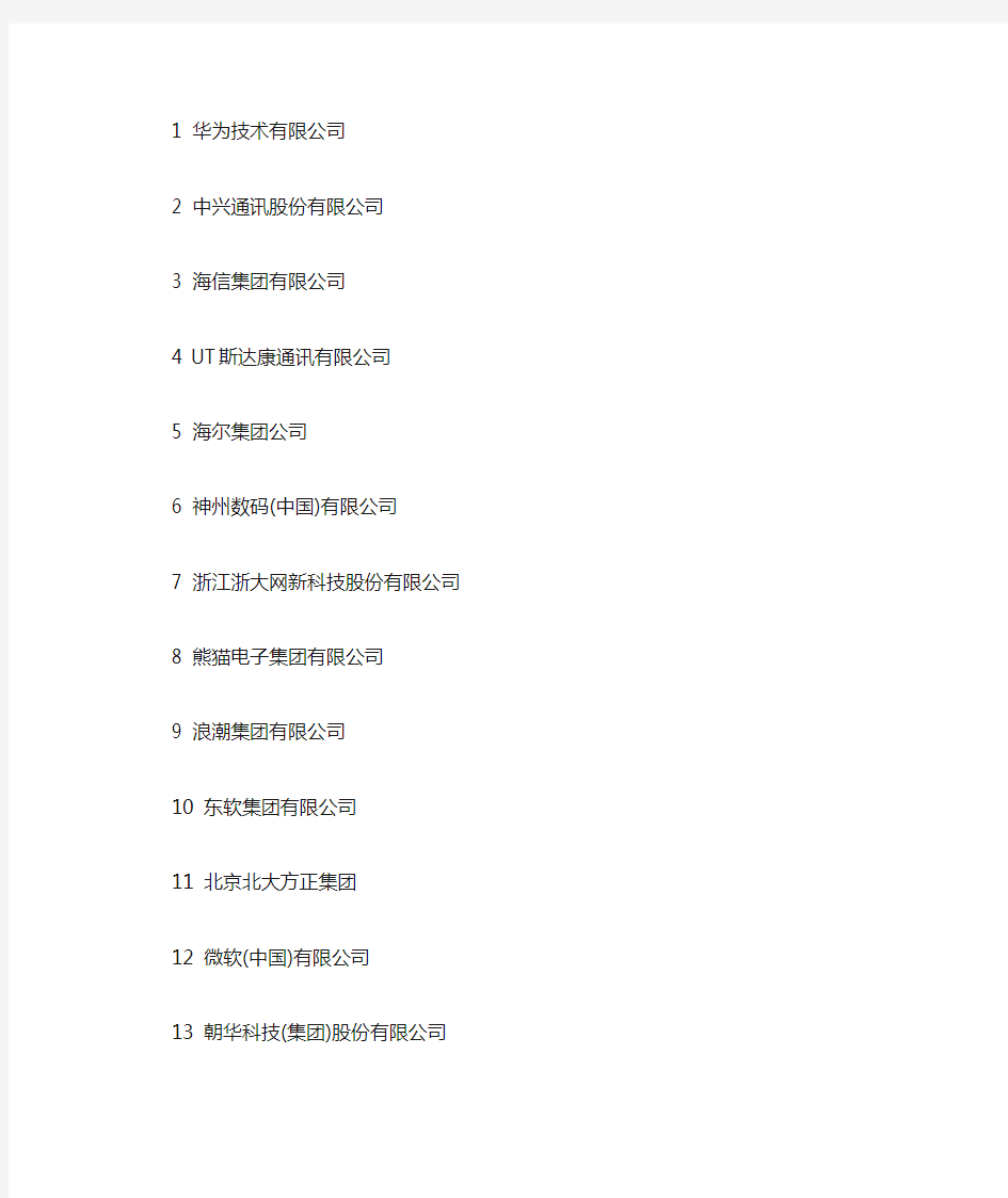 中国软件公司100强排名