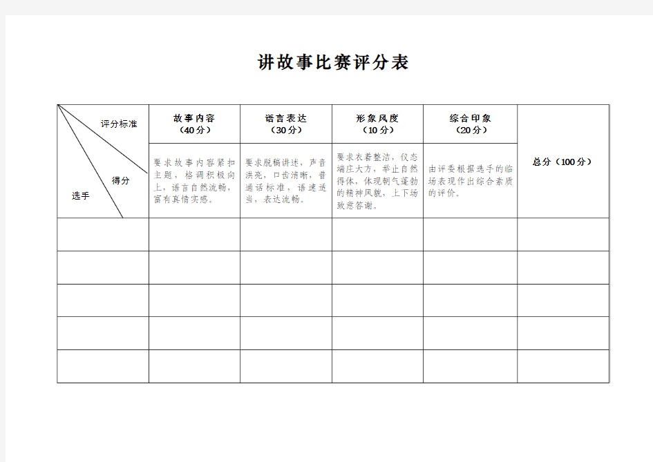 讲故事比赛评分表