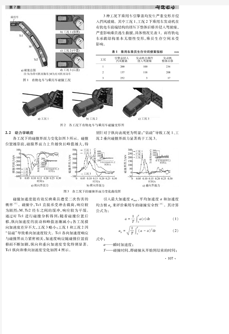 有轨电车与乘用车斜向碰撞的安全性及相容性分析