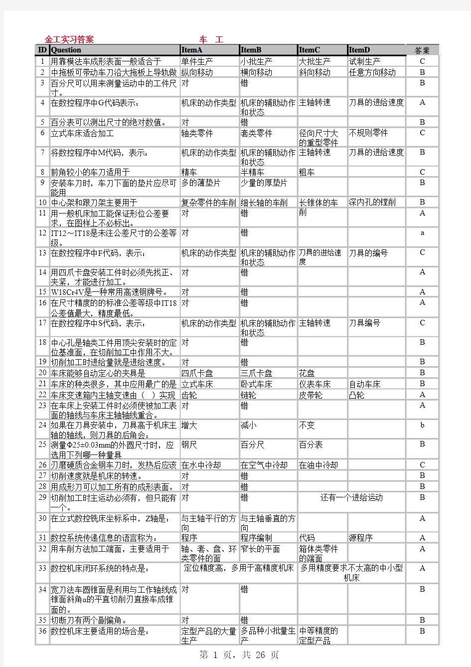 金工实习答案