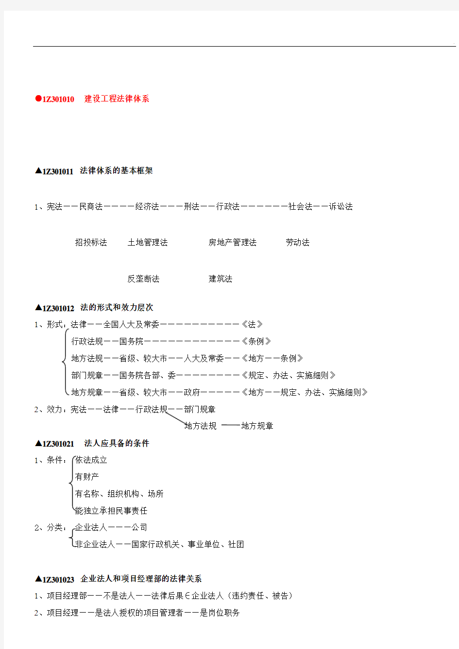 2019年一级建造师建设工程法规及相关知识各章知识点汇总