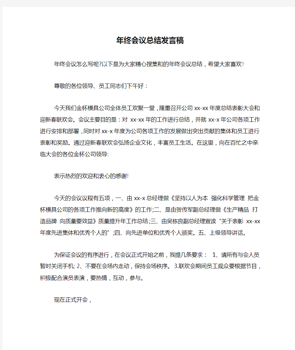 年终会议总结发言稿