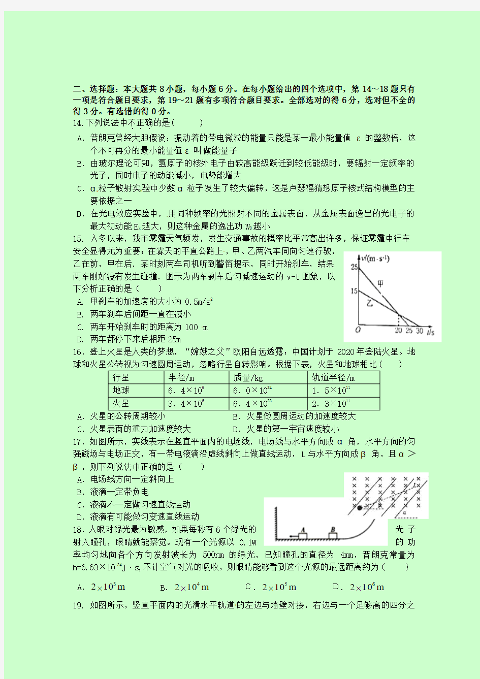 四川省成都外国语学校2017届高三下学期3月月考试卷 物理含答案