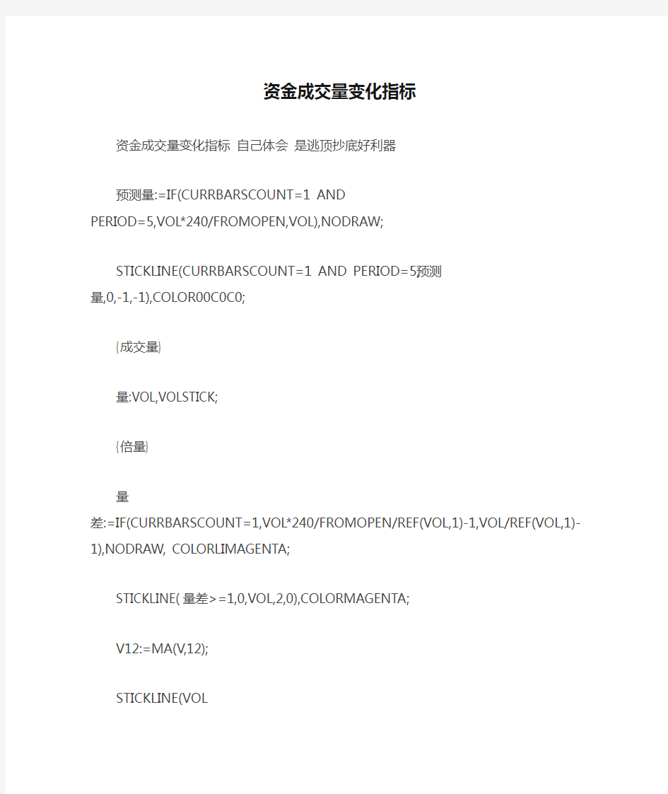 资金成交量变化指标 是逃顶抄底好利器通达信指标公式源码