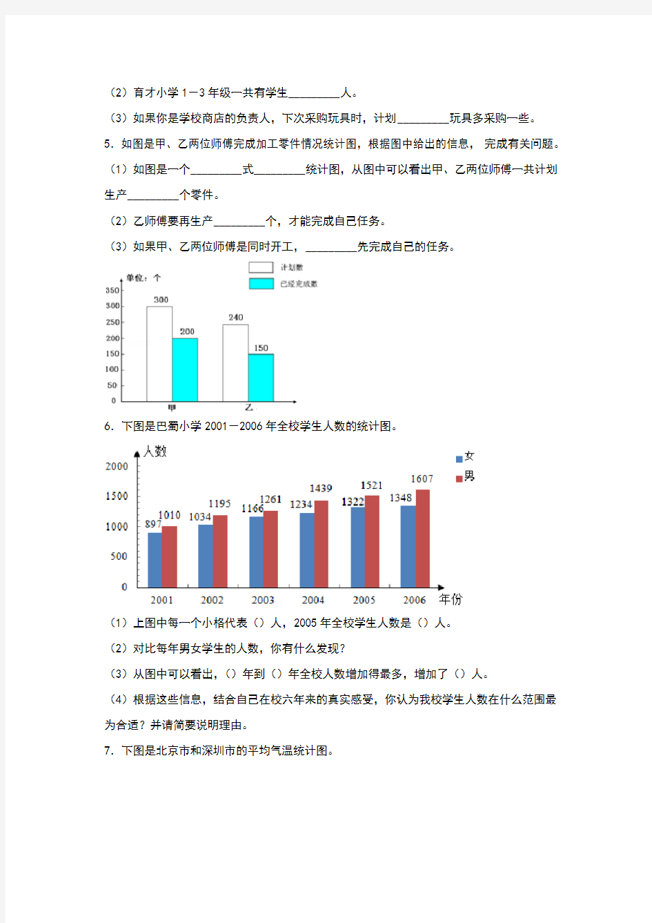 复式条形统计图习题