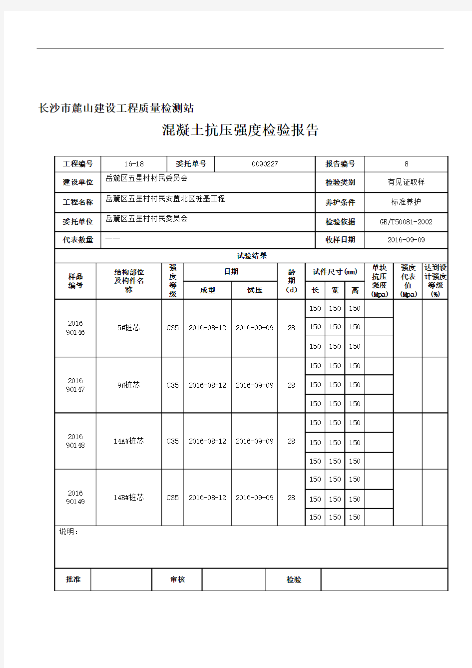 混凝土抗压强度检验报告