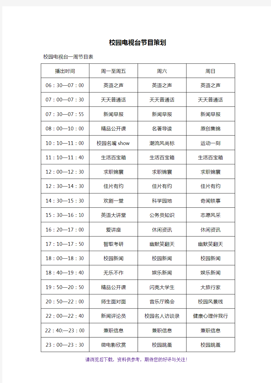 校园电视台的节目策划