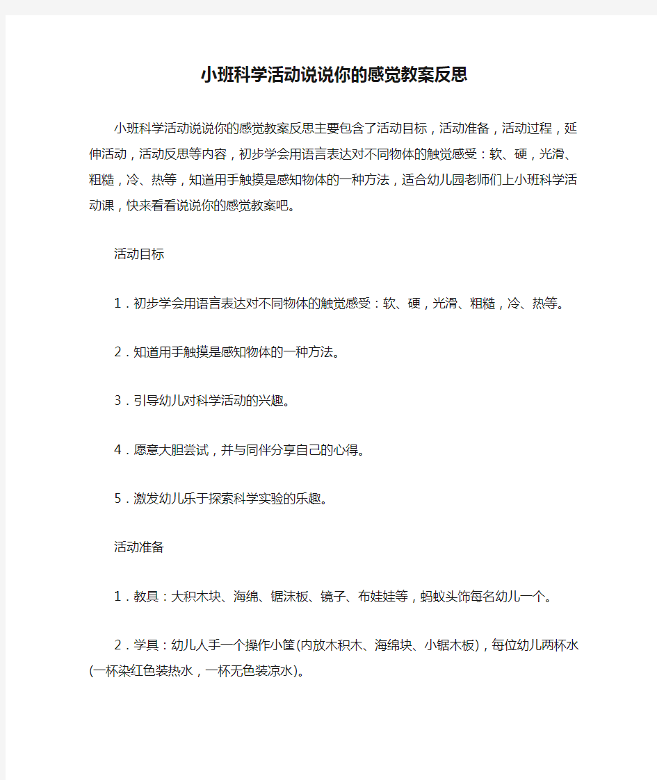 小班科学活动说说你的感觉教案反思