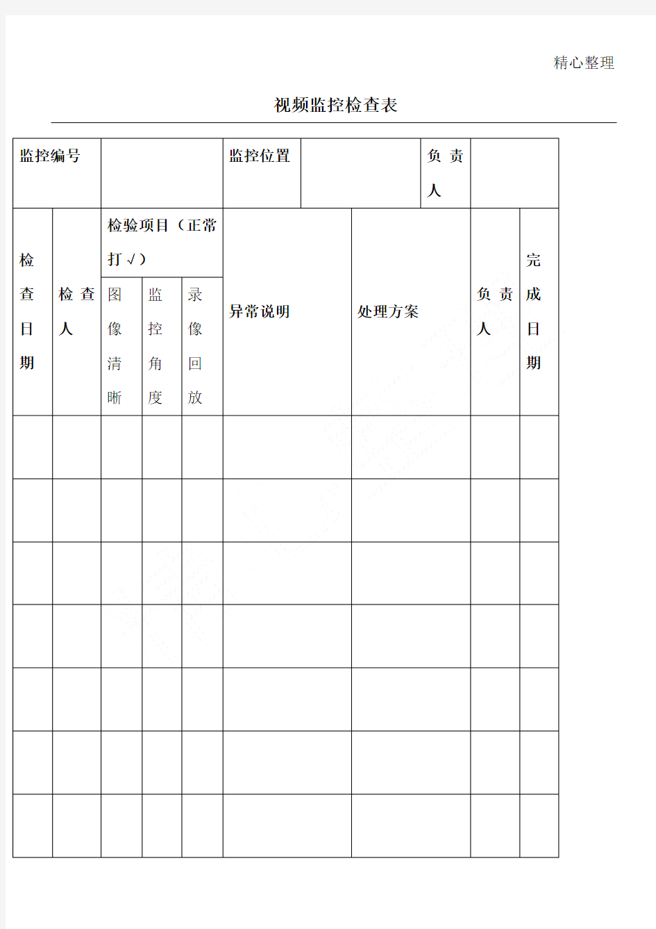 视频监控检查表