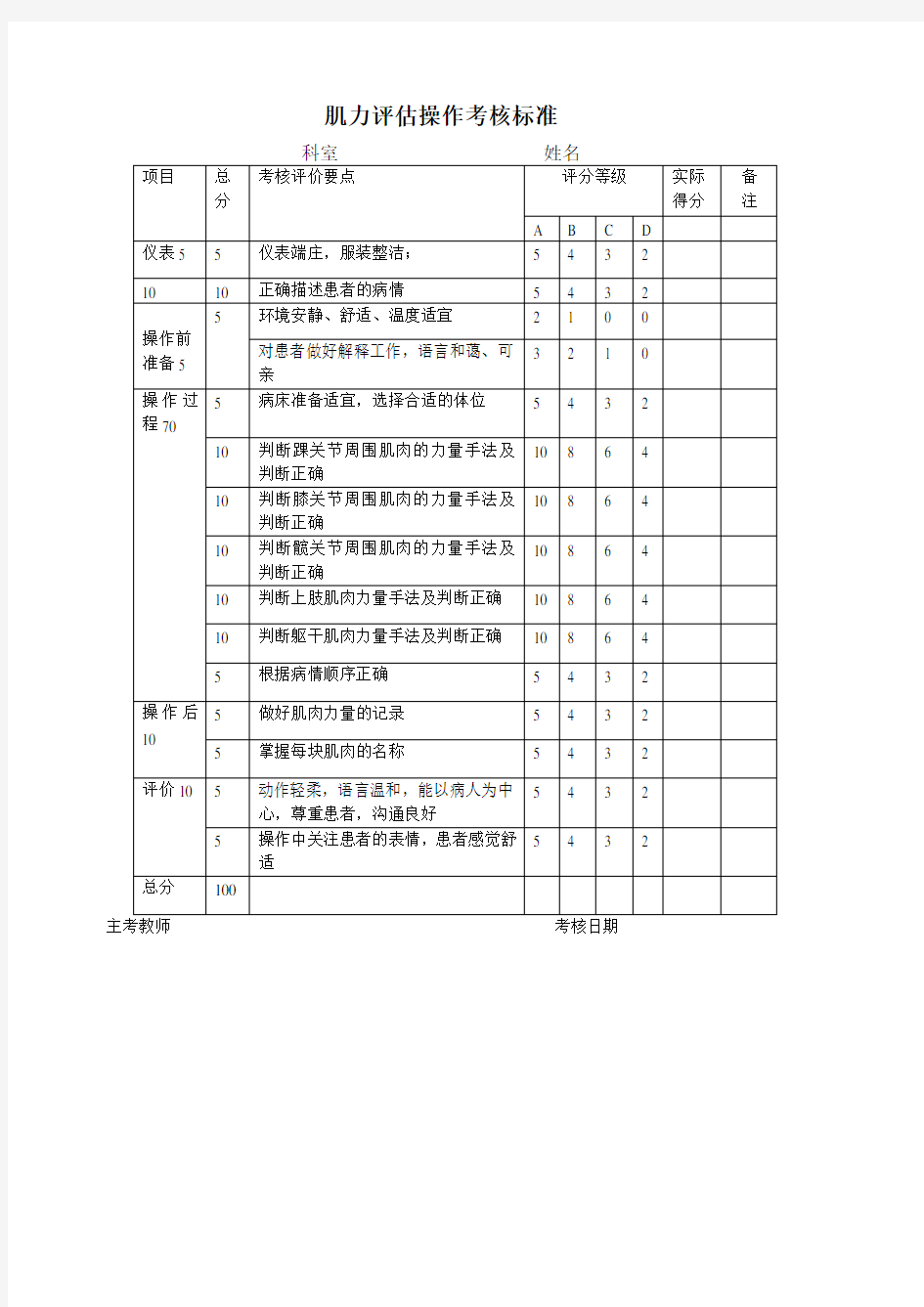 肌力评估操作考核标准