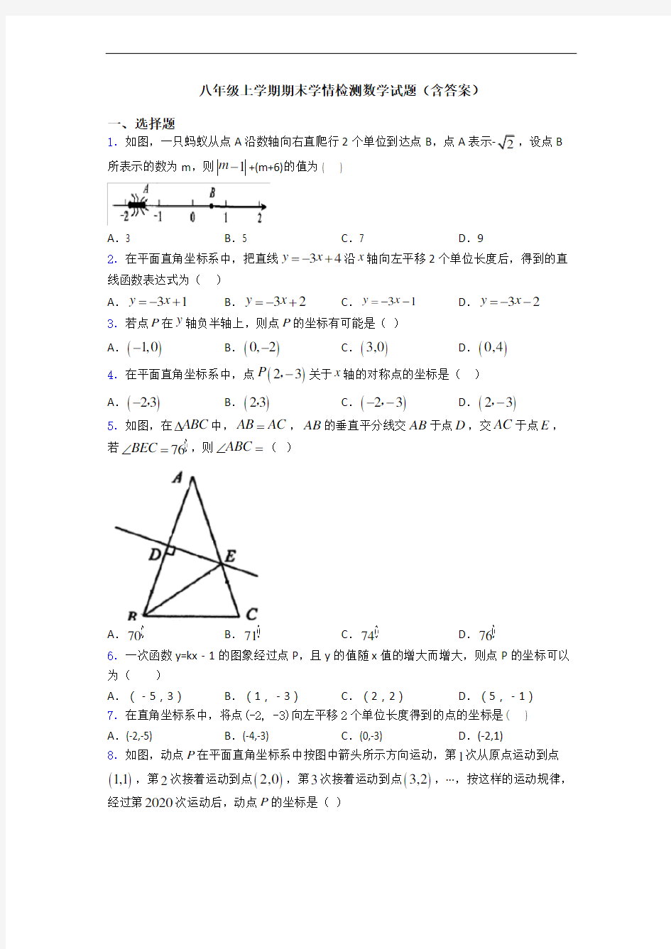 八年级上学期期末学情检测数学试题(含答案)