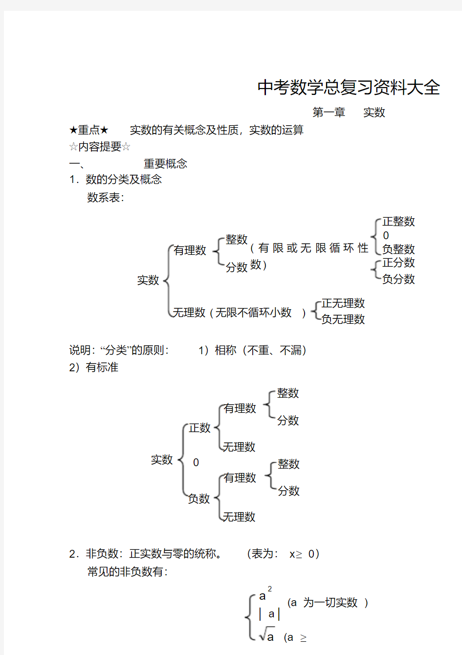 中考数学总复习资料大全精华版