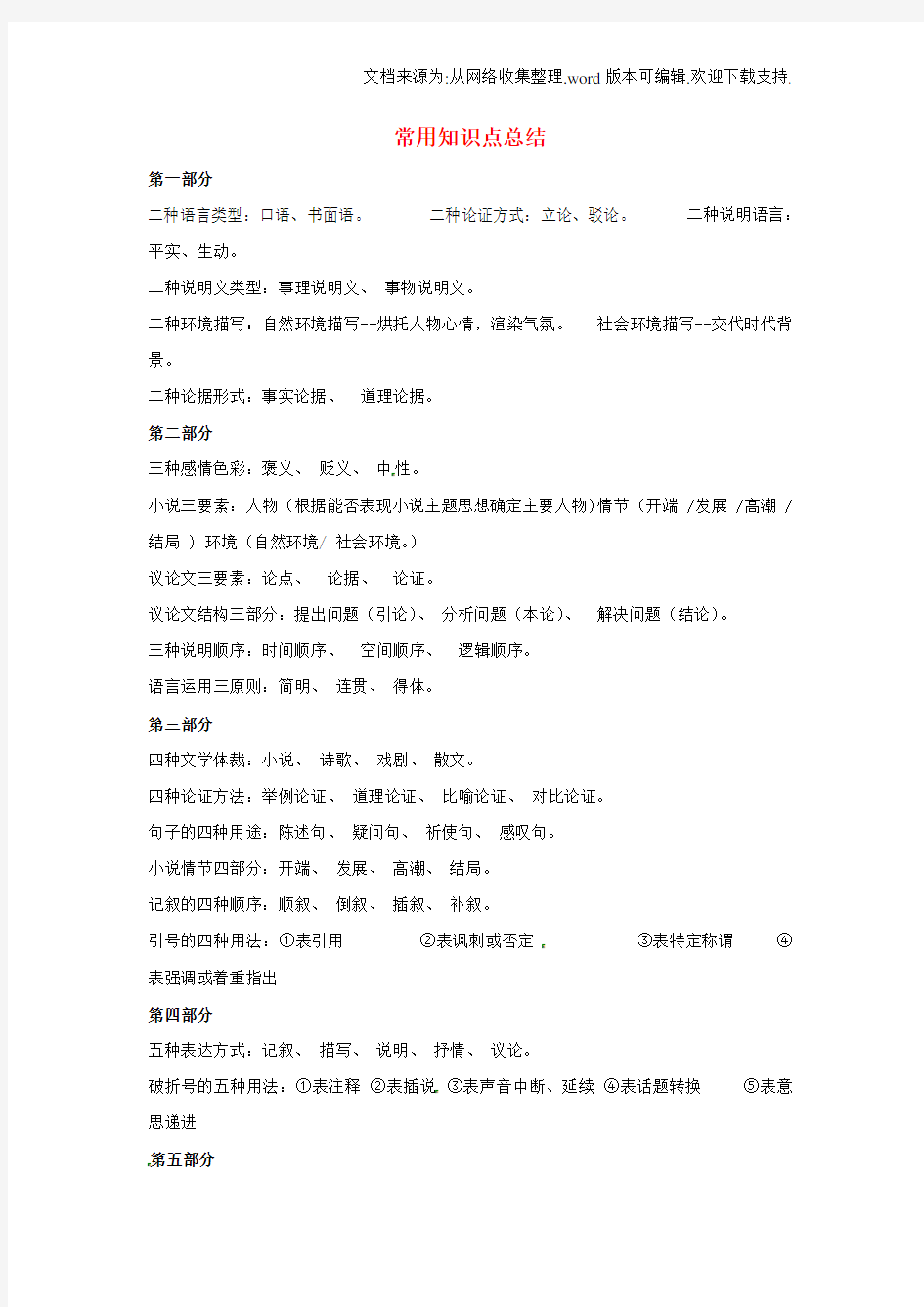 初中语文常用知识点总结新人教版