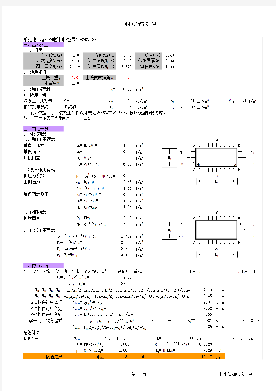 排水箱涵结构计算