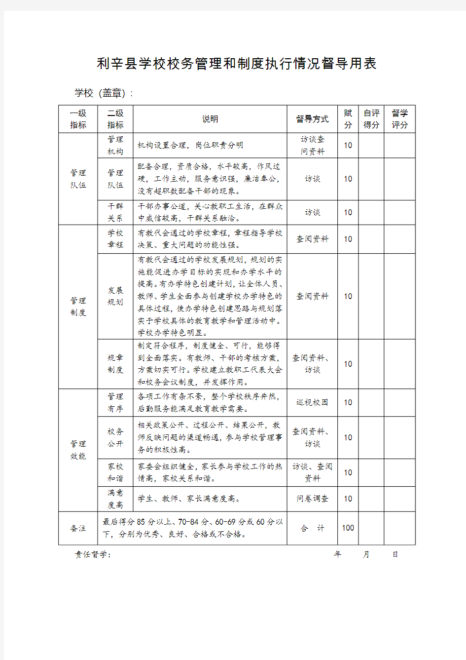 7.学校校务管理和制度执行情况督导用表