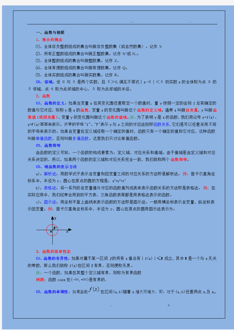 高等数学基本知识点大全大一复习,考研必备