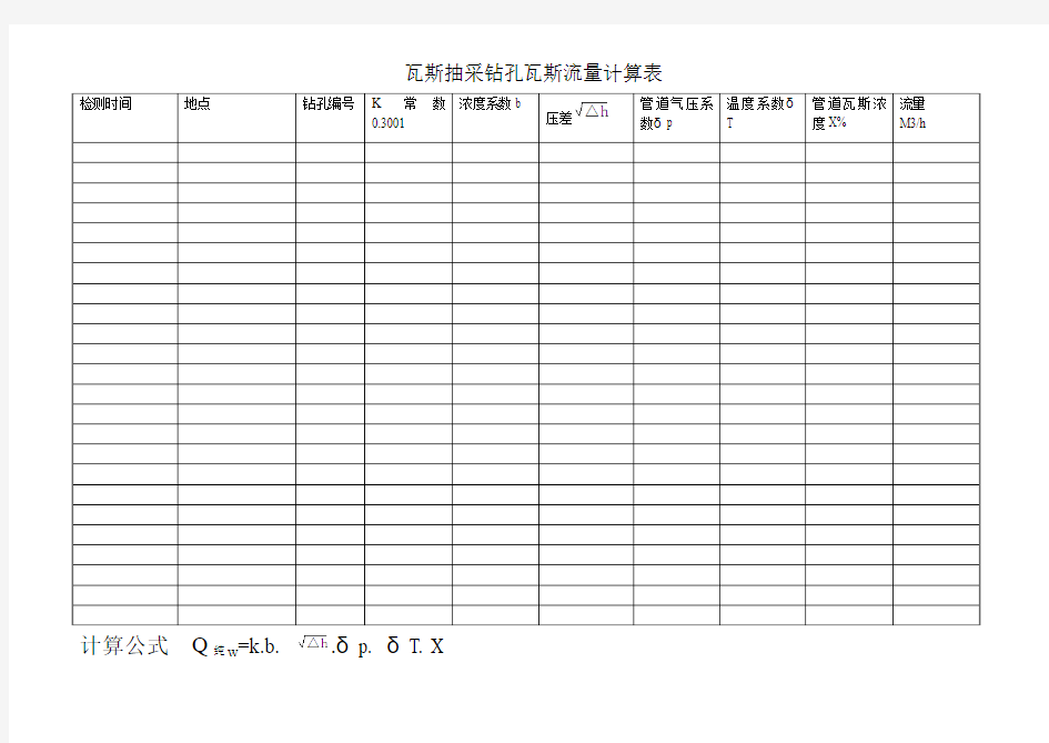 瓦斯抽采钻孔瓦斯流量计算表