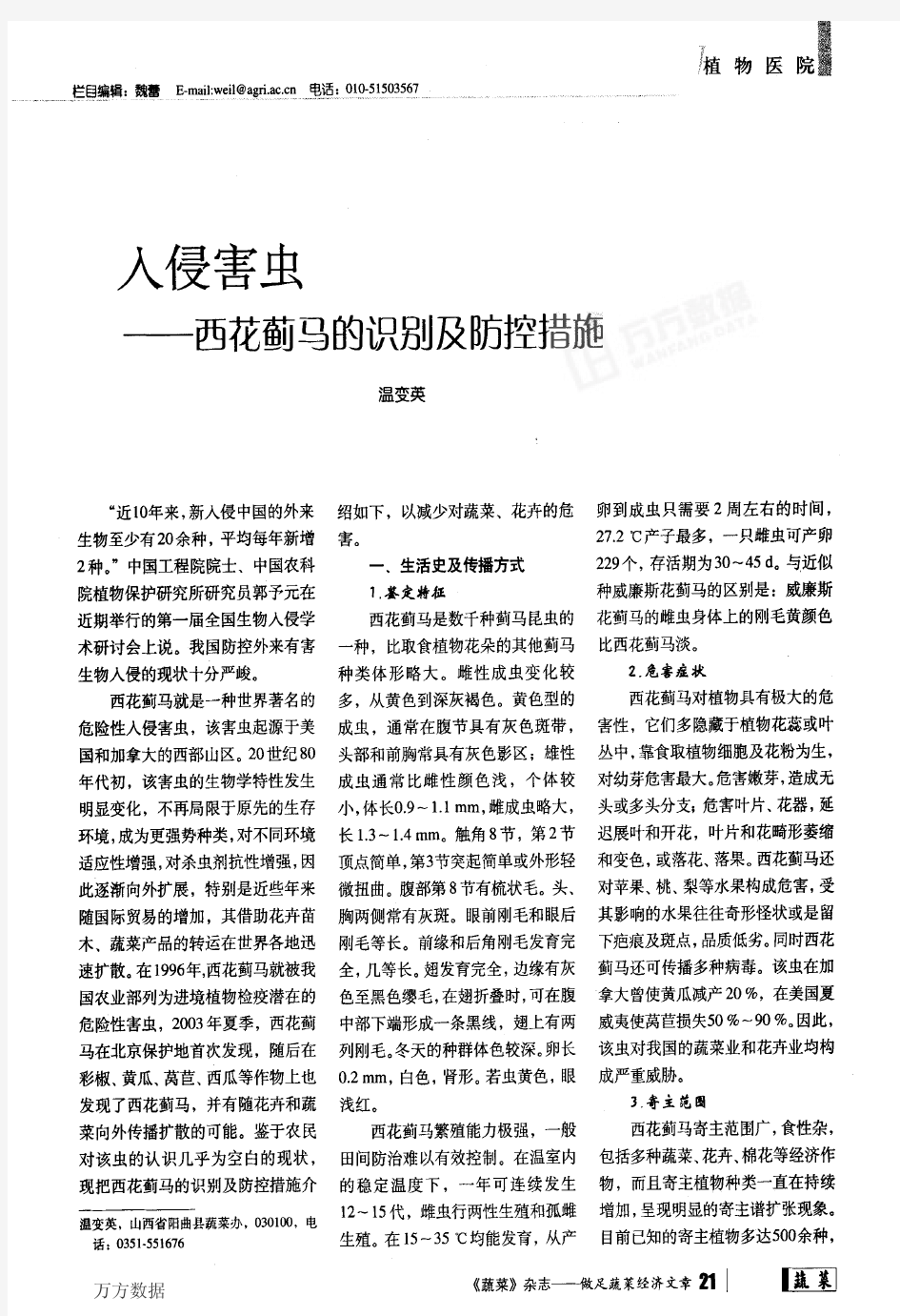 害虫——西花蓟马的识别及防控措施