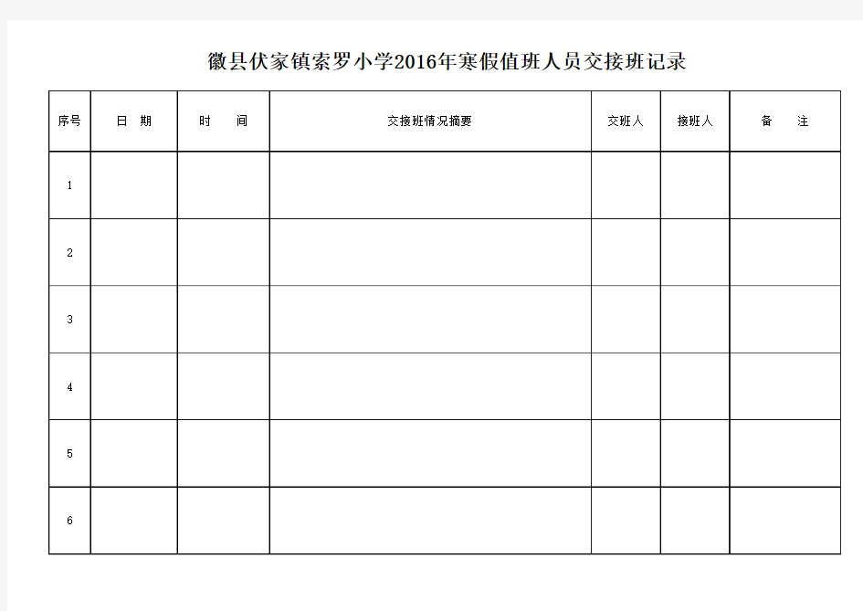 值班人员交接班记录表