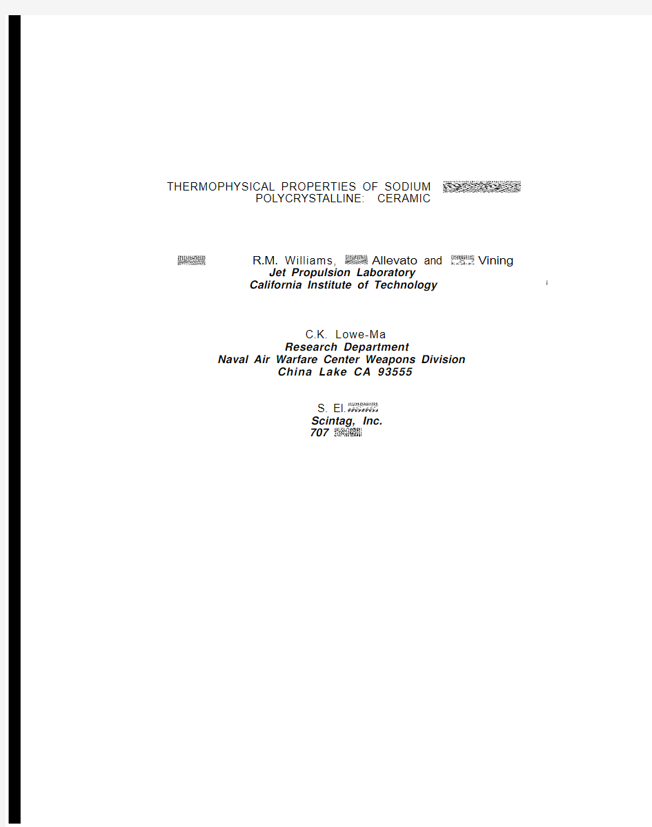 THERMOPHYSICAL PROPERTIES OF SODIUM ~“-ALUMINA POLYCRYSTALLINE CERAMIC