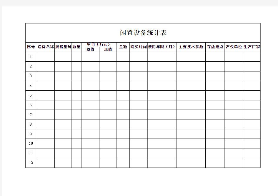 闲置设备统计表