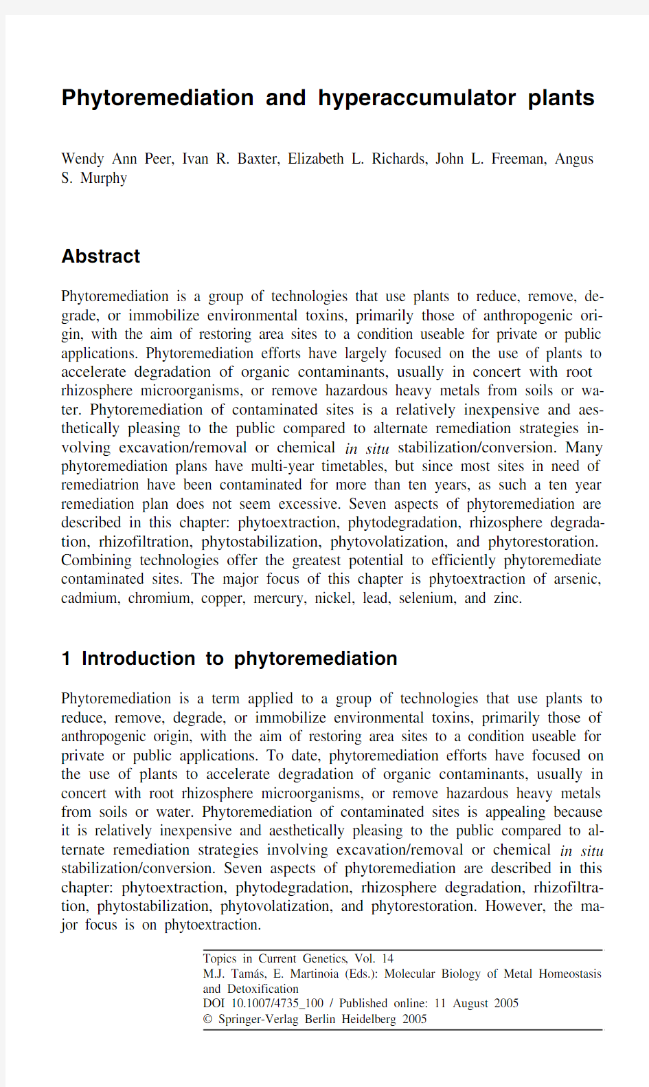 Phytoremediation and hyperaccumulator plants