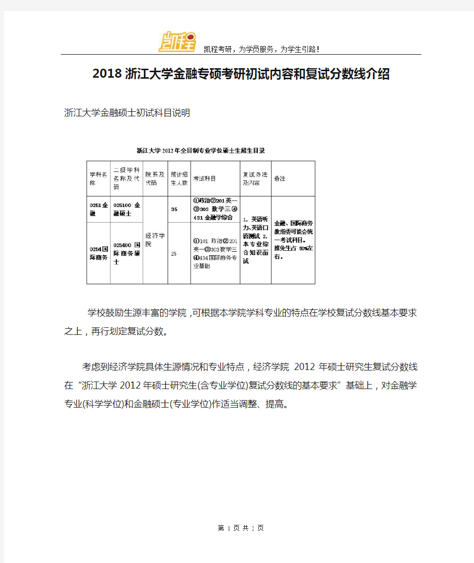2018浙江大学金融专硕考研初试内容和复试分数线介绍