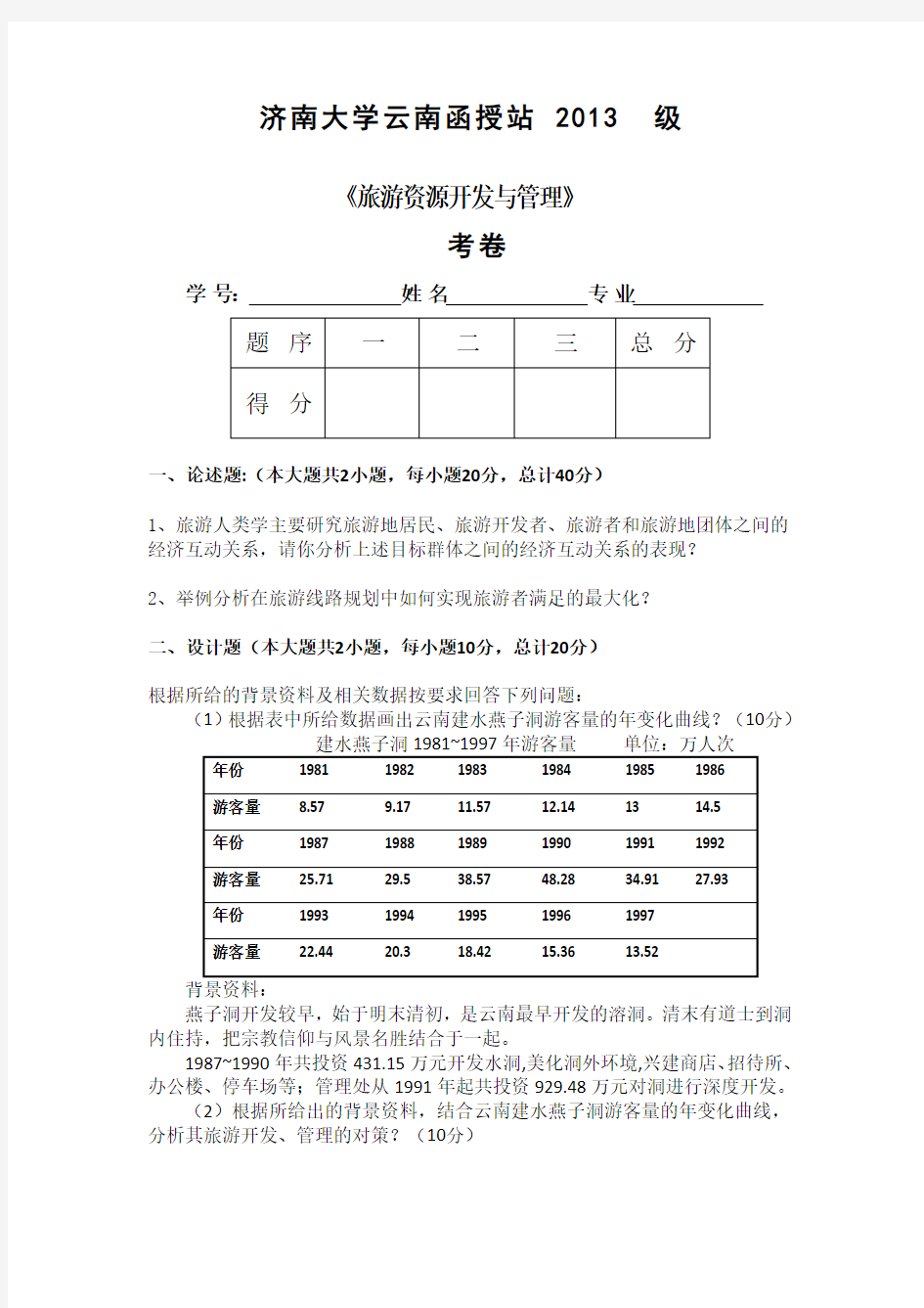 旅游资源开发与管理试题A