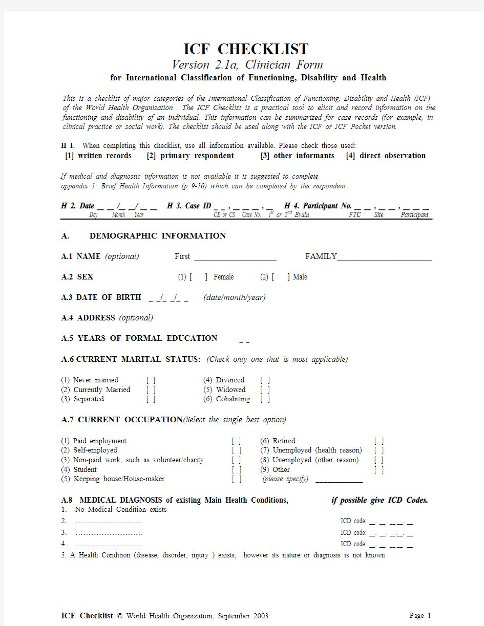 ICF checklist