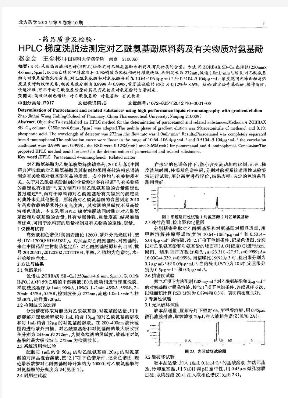 HPLC梯度洗脱法测定对乙酰氨基酚原料药及有关物质对氨基酚