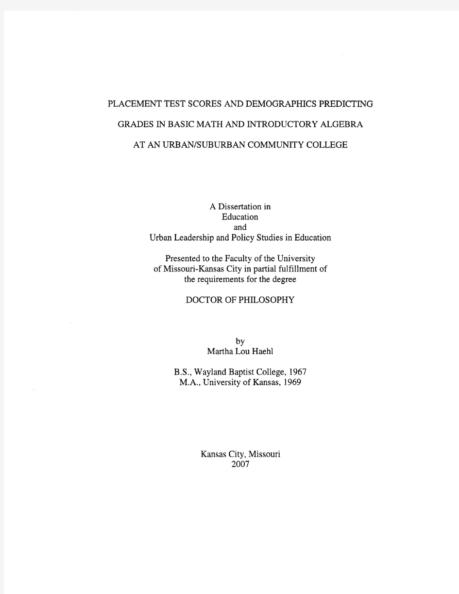 Placement test scores and demographics predicting grades in basic math and introductory algebra at a