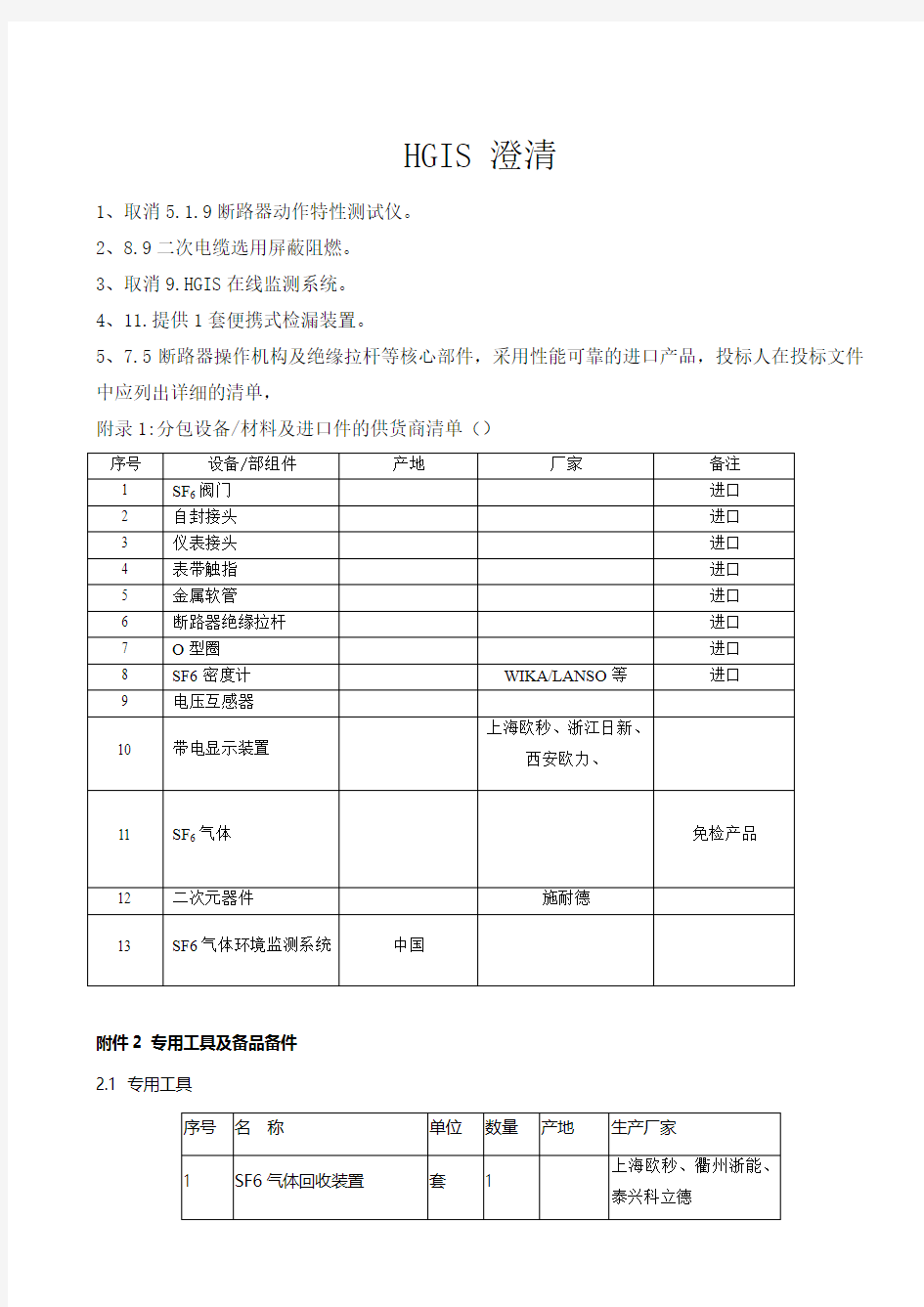 专用工具及备品备件