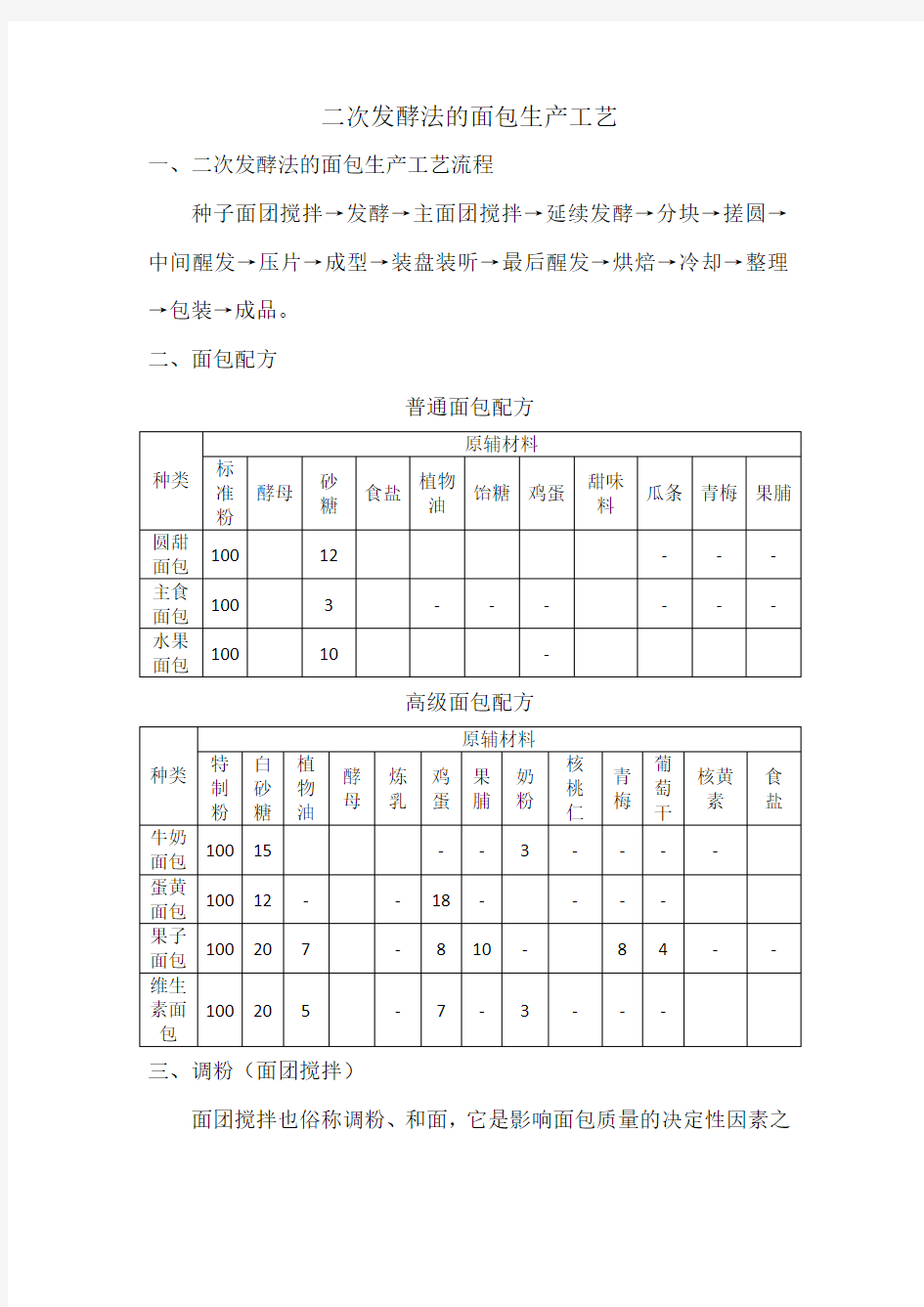 二次发酵法的面包生产工艺