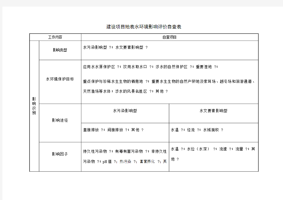 建设项目地表水环境影响评价自查表