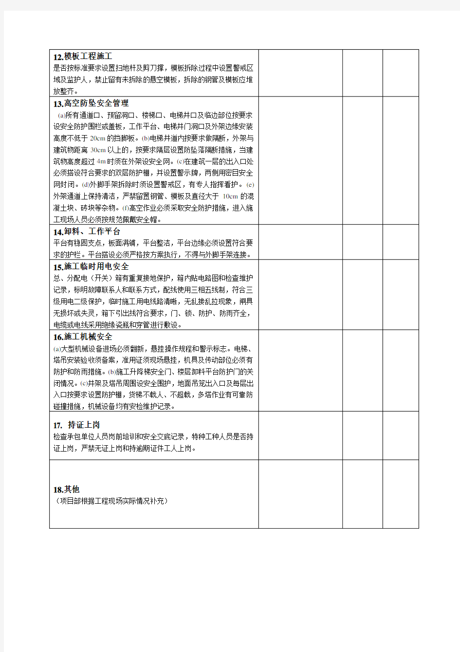 现场环境安全检查表