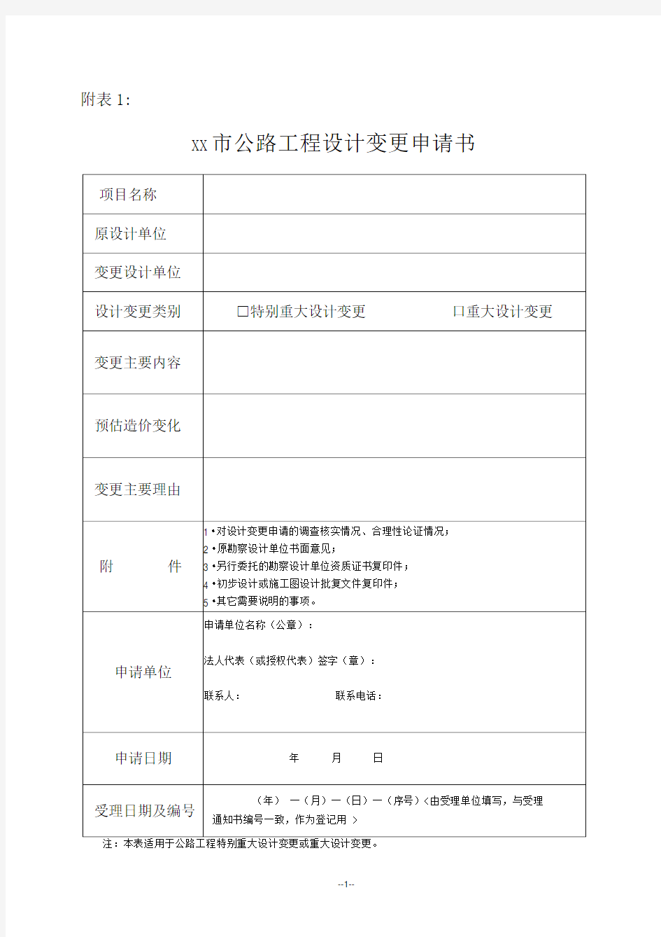 公路工程设计变更申请书