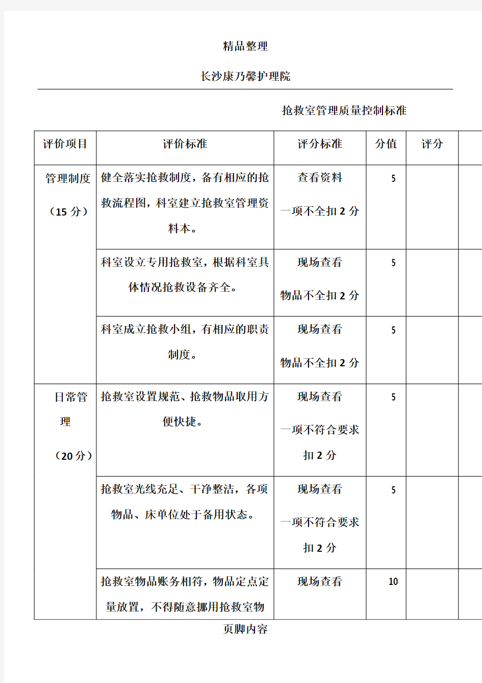 抢救室质量控制标准