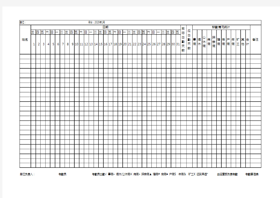 2020最新考勤表