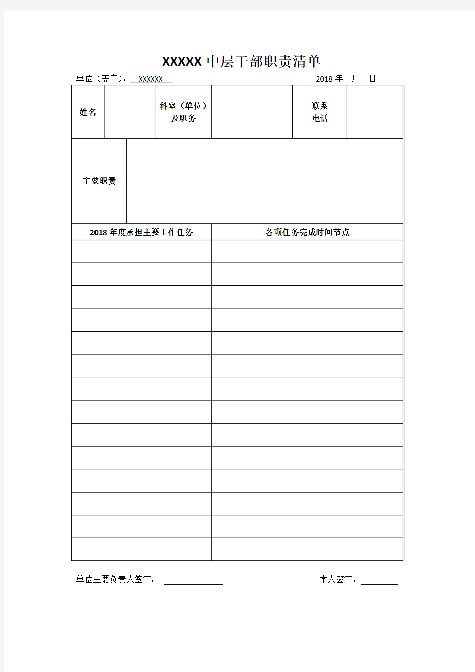 中层干部职责清单