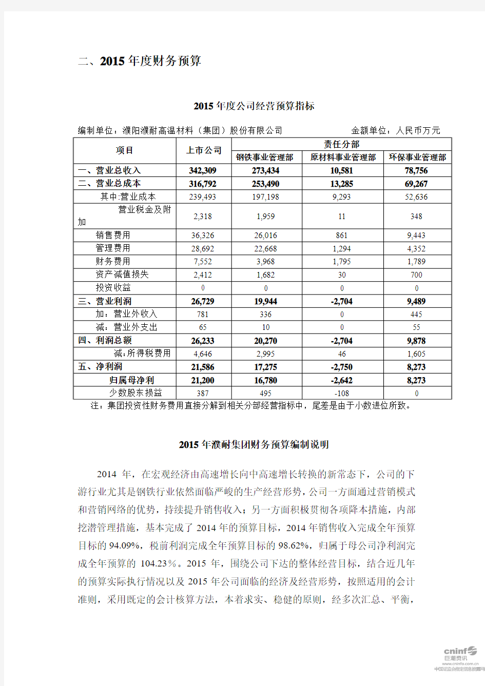 2014年度财务决算报告与2015年度财务预算报告