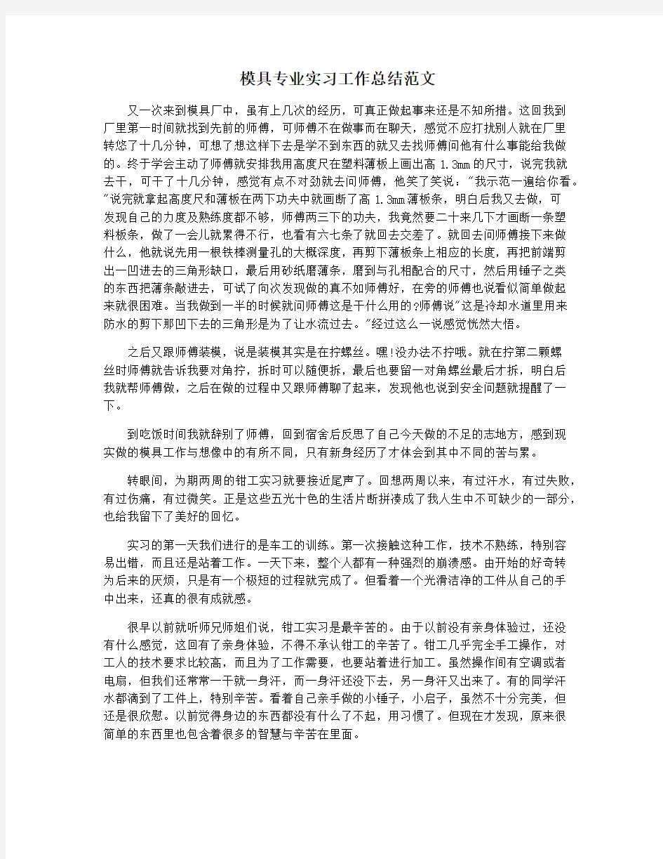 模具专业实习工作总结范文