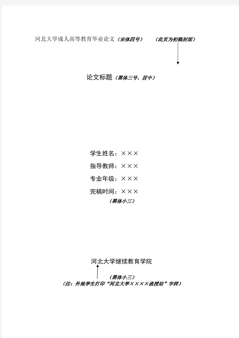 河北大学继续教育学院本科学生毕业论文(设计)格式模板