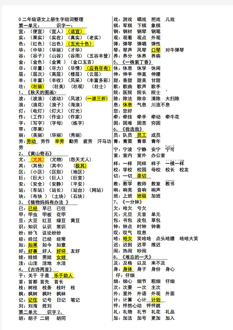 二年级组词(整理好)