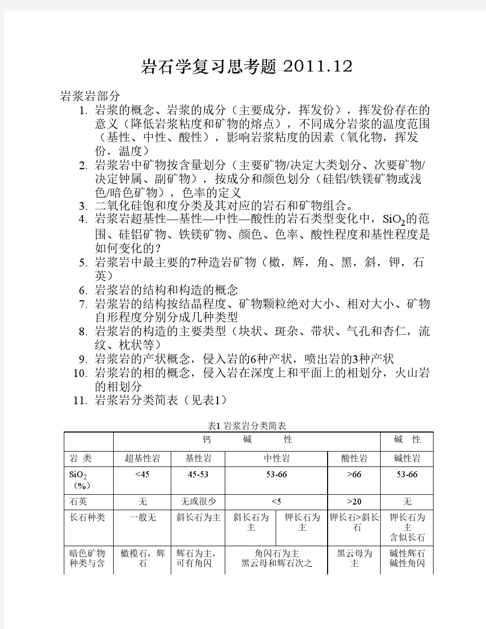 中国地质大学 北京岩石学复习思考题2011-12