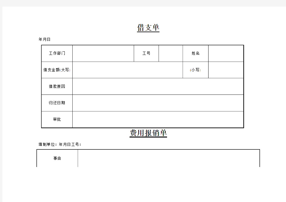 费用报销单模版