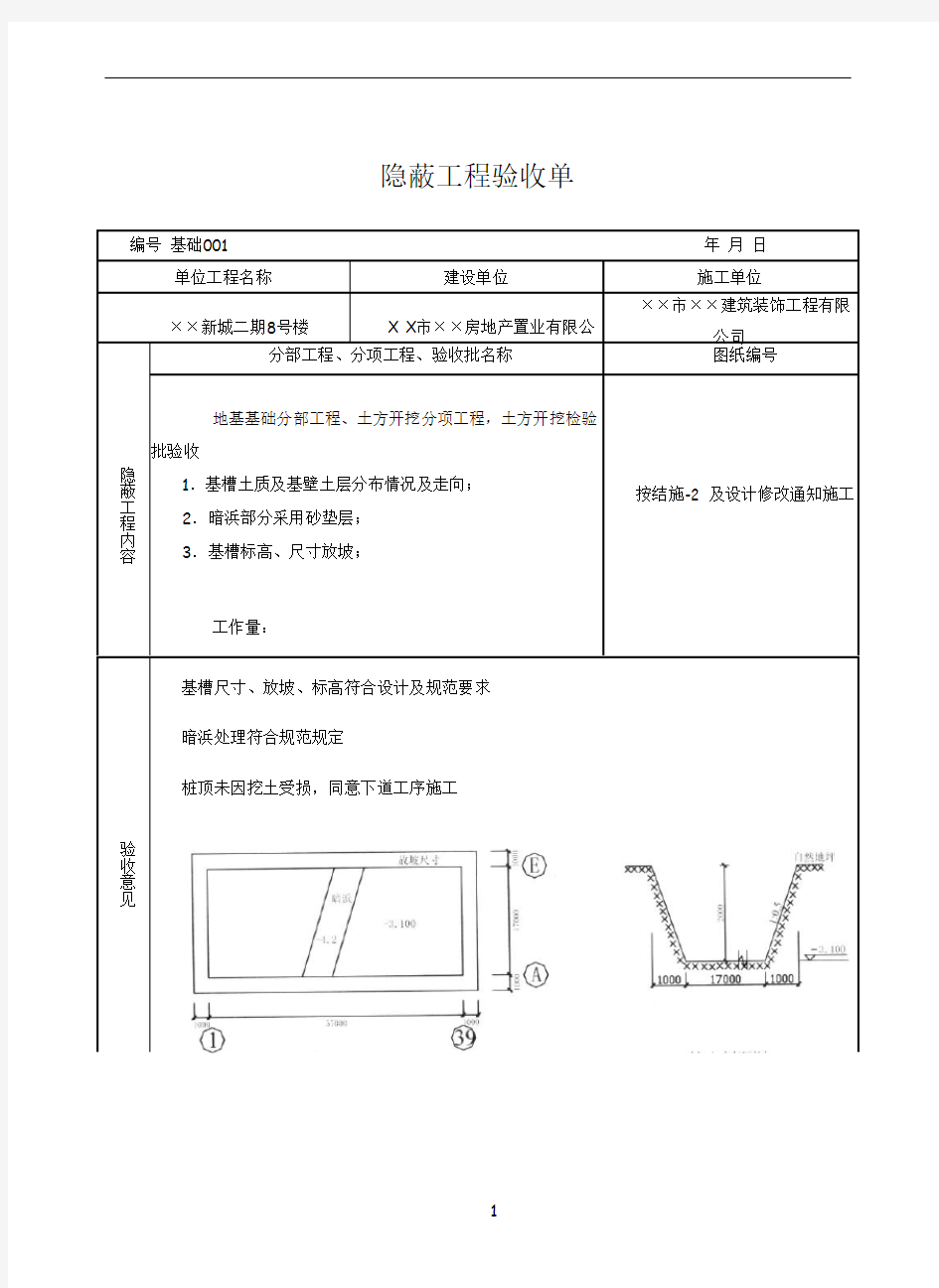 隐蔽工程验收记录填写样板