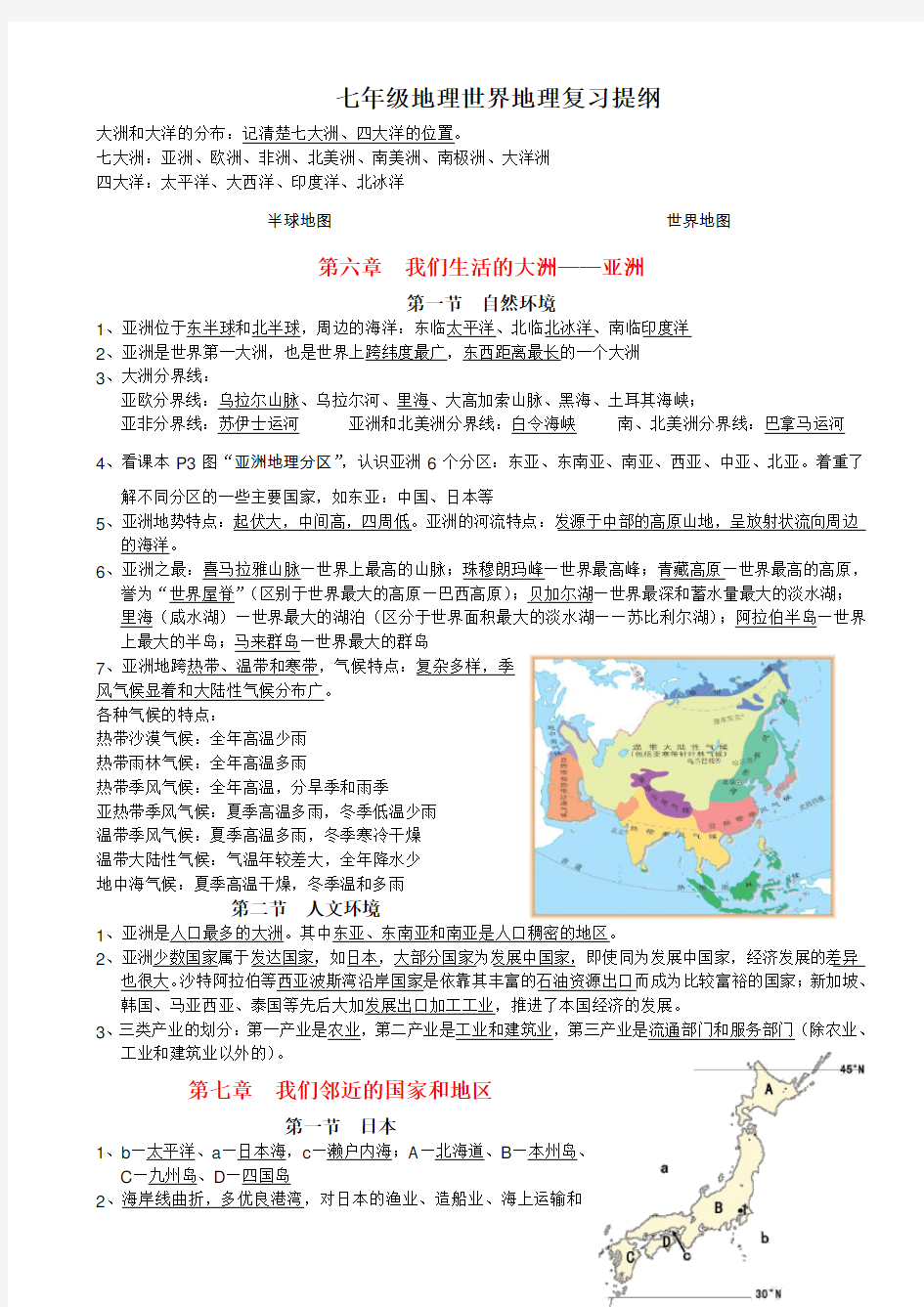 七年级地理世界地理复习提纲完整包括地图