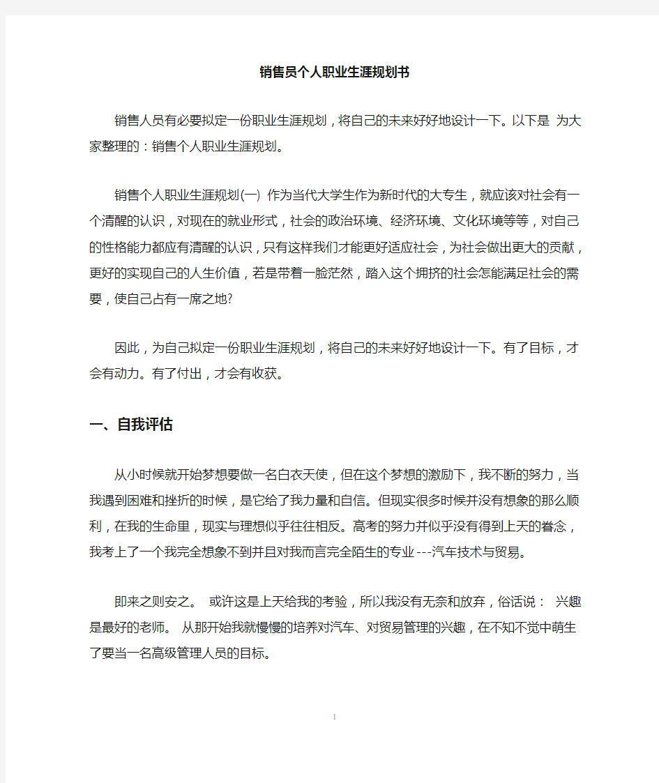 销售员个人职业生涯规划书