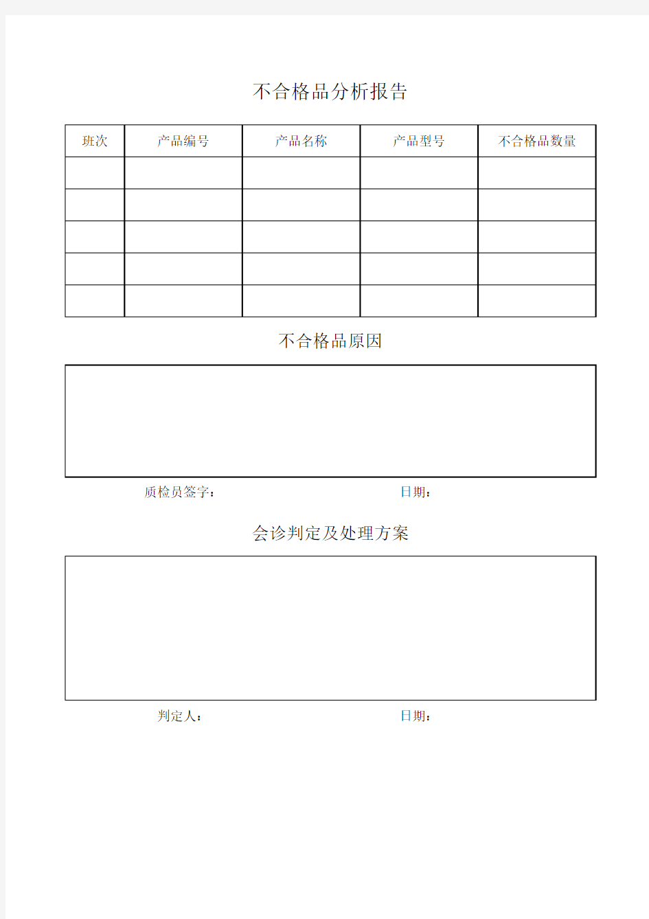 产品不合格品分析报告